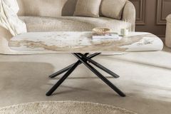 Design Couchtisch OSAKA 110cm weiß schwarz Pandora Keramik mit Sterngestell