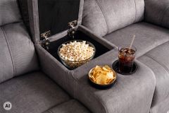 Exklusiver 2er Kinosessel HOLLYWOOD grau hochwertiger Vogue Veloursstoff mit Cupholder