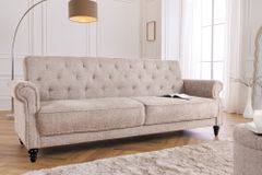 Chesterfield 3-Sitzer Sofa MAISON BELLE AFFAIRE 220cm greige Bouclé mit Schlaffunktion