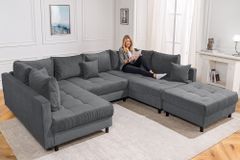 Moderne XXL Wohnlandschaft KENT 305cm anthrazit Cord Bigsofa inkl. Hocker Federkern
