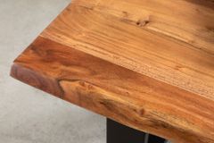Massivholz Couchtisch MAMMUT 120cm Akazie natur V-Gestell schwarz 2,5cm Tischplatte