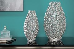 Filigranes Vasen 2er Set ABSTRACT LEAF 40cm silber Metall Handarbeit Blumenvase