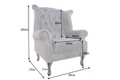 Chesterfield Ohrensessel antik grau Microfaser mit Knopfheftung