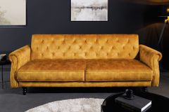 3-Sitzer Sofa MAISON BELLE AFFAIRE 220cm senfgelb Samt mit Schlaffunktion