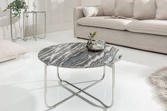 Runder Couchtisch NOBLE 65cm grau Marmor abnehmbare Tischplatte klappbar silber Metall