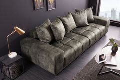 Big Sofa ELEGANCIA 285cm moosgrün Microfaser XXL Couch inkl. Kissen Federkern