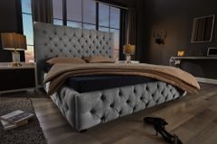 Design Boxbett PARIS 180x200cm grau Leinen Chesterfield Doppelbett