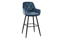 Design Barhocker MILANO petrol Samt Barstuhl mit Lehne Metall schwarz