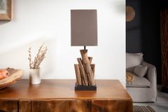 Handgefertigte Tischlampe PURE NATURE 45cm Eisenholz mit Baumwollschirm