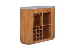 Massiver Bartisch TRES CHIC 120cm braun Mangoholz weiß Marmor mit Flaschenregal