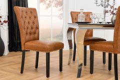 Chesterfield Stuhl CASTLE braun Kunstleder schwarz Gummiholz Ziernieten
