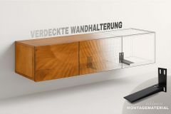 Hängendes TV-Lowboard AMAZONAS 160cm natur Akazie Massivholz Baumkante Metall schwarz