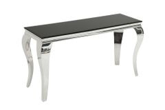 Eleganter Konsolentisch MODERN BAROCK 145cm schwarz Opalglas Edelstahlbeine