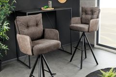 Drehbarer Design Barhocker BIG GEORGE taupe Samt Taschenfederkern mit Armlehnen Metall