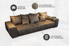 Big Sofa ELEGANCIA 285cm taupe Microfaser XXL Couch inkl. Kissen Federkern