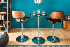 Retro Barhocker CLASSICO schwarz 115cm höhenverstellbar mit Lehne Walnussholz-Design
