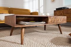 Massivholz Couchtisch MYSTIC LIVING 100cm braun Sheesham stone finish mit Stauraum