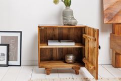 Massiver Nachttisch SCORPION 50cm braun Mangoholz Beistelltisch mit 3D Schnitzereien