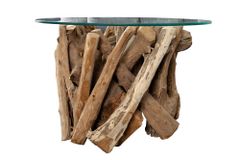 Design Couchtisch NATURE LOUNGE 60cm Teakholz mit runder Glasplatte Beistelltisch