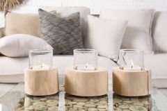 Elegantes 3er Set Windlicht LIMOTION Teakholz Outdoor Teelicht Kerzenhalter