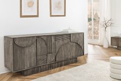 Design Sideboard ART DECO 170cm grau smoked Mangoholz massiv 3D-Front