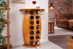 Massives Weinregal BODEGA 84cm natur Pinienholz Weinfass Barschrank für 14 Flaschen
