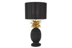 Handgefertigte Tischlampe PINEAPPLE 50cm schwarz Ananas-Design gold mit Stoffschirm