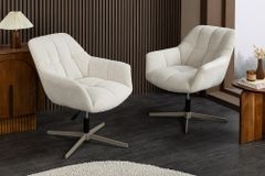 Drehbarer Design Sessel PAPILLON beige Bouclé Tweed soft 360° Metall höhenverstellbar