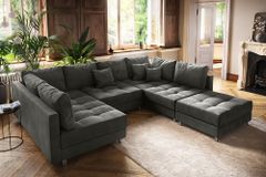 Moderne XXL Wohnlandschaft KENT 305cm anthrazit Cord Bigsofa inkl. Hocker Federkern