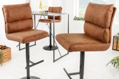 Höhenverstellbarer Barhocker COMFORT antik braun Microfaser drehbar mit Lehne Metall schwarz