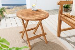Massiver Gartenbeistelltisch EMPIRE TEAK 50cm natur Teakholz klappbar rund Outdoor