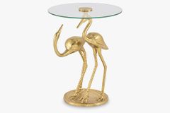 Runder Beistelltisch WILDLIFE CRANE 55cm gold Glas Kranich-Skulptur handmade