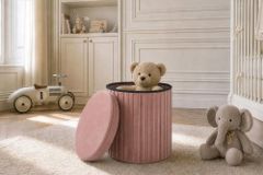 Runder Hocker ÉLAN 40cm rosa Samt faltbar mit Stauraum