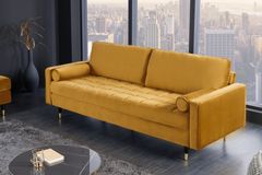 Design 3-Sitzer Sofa COZY VELVET 220cm senfgelb Samt Federkern