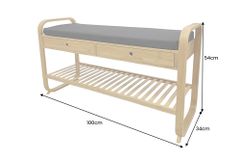 Stilvolle Schuhbank ZEN-BO 100cm natur grau Bambus Regal Sitzbank mit Schubladen