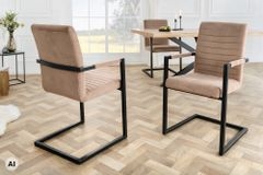 Industrial Freischwinger LOFT taupe Cord schwarz Eisen mit Armlehne