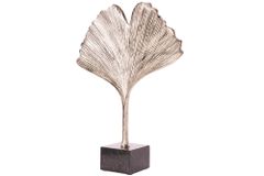Dekorative Skulptur GINKGO LEAF 45cm silber handmade Metall mit Marmorsockel