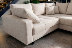Ecksofa KENT 220cm champagner beige Chenille inkl. Hocker Federkern Wohnlandschaft