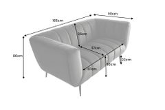 Design 2-Sitzer Sofa NOBLESSE 165cm grau Samt schwarze Metallfüße Federkern