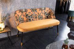 Design Bank PRÊT-À-PORTER gelb Samt florales Muster und goldene Fußkappen