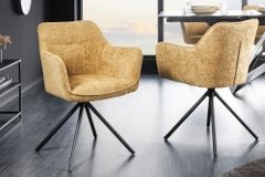 Drehbarer Stuhl VERONA senfgelb Strukturstoff mit Armlehne Metallbeine schwarz