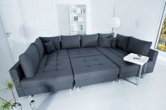 Moderne XXL Wohnlandschaft KENT 305cm anthrazit Federkern Bigsofa inkl. Hocker