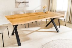 Massivholz Esstisch WILD OAK 200cm natur schwarz Wildeiche Baumkante geölt X-Gestell