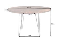 Runder Esstisch MAKASSAR 120cm braun Sheesham Massivholz stone finish Hairpin Legs