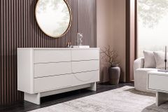 Design Sideboard SAVOY 150cm kaschmir weiß Marmor Keramik mit sechs Schubladen