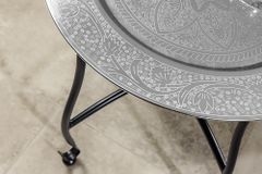 Runder Beistelltisch MARRAKESCH 40cm silber Teetisch abnehmbares Tablett klappbar