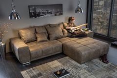 Extravaganter Hocker ELEGANCIA 110cm taupe mit Ziersteppung