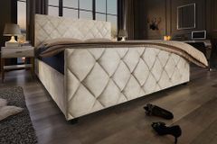 Design Boxbett ELYSIUM 160x200cm champagner beige Samt mit Stauraum und Lattenrost