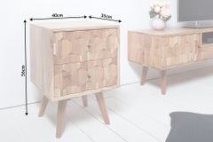 Massivholz Nachttisch MYSTIC LIVING 60cm Akazie natur 3D-Design mit Stauraum