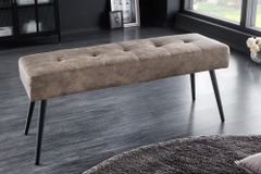 Design Sitzbank BOUTIQUE 100cm antik taupe Microfaser schwarze Metallbeine Polsterbank